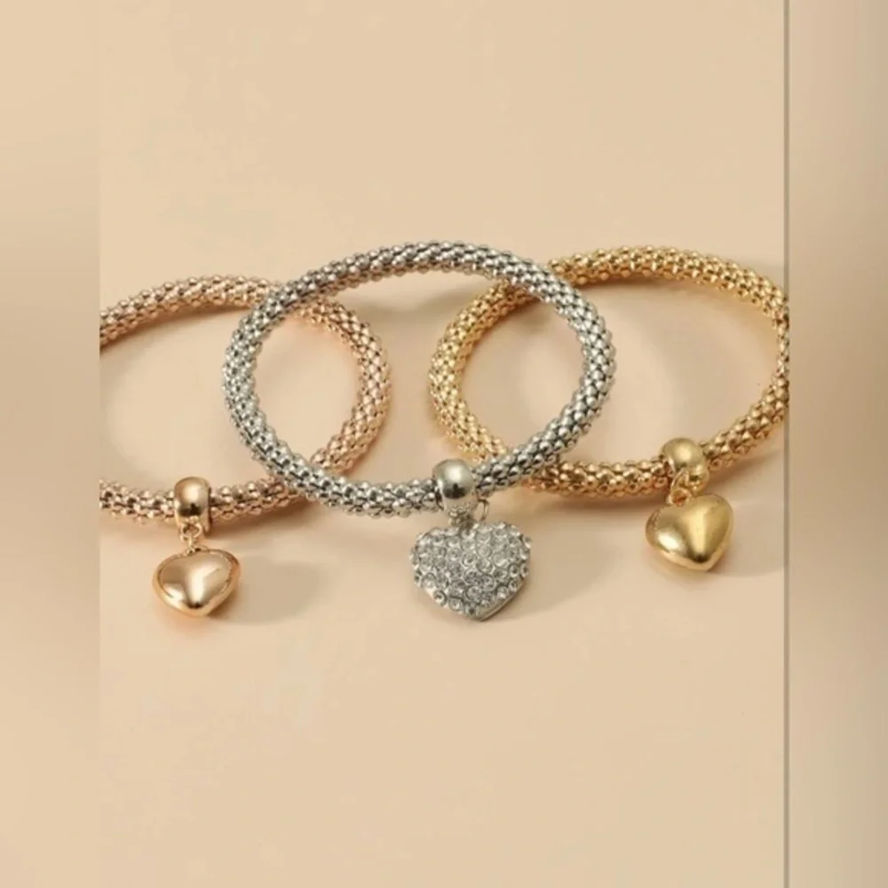 3pcs Rhinestone Heart Decor Bangle - Picture 3 of 3
